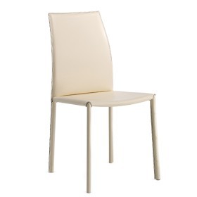 Sedia design a schienale alto imbottita in pelle beige ORTENSIA